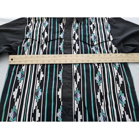 VTG Steer West Button Down Long Sleeve Aztec Shirt Made in USA Size L - Picture 7 of 11